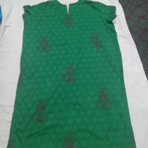 #2) Sari Tunic/Forest Green w Dk Brown Floral Designs/Size Small